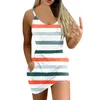 Casual jurken mode tie-dye print vest jurk vrouwen sexy mouwloos strand spaghetti riem v nek pocket mini boho lossecasual