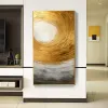 Pintura a óleo abstrata moderna de vórtice de ouro em tela grande decoração de casa arte de parede pintura personalizada picutre pintado à mão, vertical