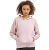 Långärmad tröjor Lu-180 Womens Yoga Outfits Clothing Lady Loose Hoodies Sport Hooded Sweater Winter Fitness Fherger