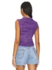 Kvinnors tröjor Fashion Ladies Round Neck Sleeveless Knit Tank Top 2023 Yellow Print Purple Short Vest Summer Versatile 231107