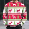 Men's Hoodies Casual Christmas Print Pullover Long Sleeve Round Collar Sweatshirt Windbreaker Outdoor