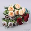 Decorazioni natalizie Simulazione fiore retrò seta rosa bouquet ortensia 6 grande testa peonia retrò sposa con fiori finti decorazione domestica di nozze ac R231107