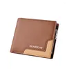 Wallets Men PU Leather Coin Wallet Fashion Short Zipper For Male Card Holders Business Retro Splicing Purse Three-Fold Money Clip