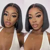 Perruque Lace Frontal Wig brésilienne Remy, cheveux naturels, lisses, courts, 4x4, 13x4, vierge, noir naturel, densité 150, pour femmes