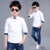 Kids Shirts Teenage boy shirt Long sleeved solid shirt Boy's lapel shirt White children's and youth clothing 6 8 10 12 14 years old 230406