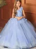 Mädchenkleider Himmelblaue Blume Puffy One Shoulder mit 3D-Passform Prinzessin Hochzeit Party Modenschau Kleider
