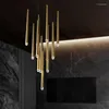Подвесные лампы постмодернистские роскошные хрустальные светодиодные люстры Нордич Золотая черная длинная лестница Потолок ресторана