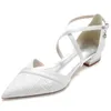 Sandaler Sweet Lady Pointed Toe Dress Flats Crossed Bands Spets Satin Bridal Shoes Beach Garden Wedding Small Heels White Champagne Navy 230407