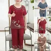 Calças femininas de duas peças alta elástica mulheres top elegante flor impressão avó camiseta terno respirável conjunto de verão para mãe idosa