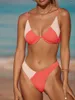 Kvinnors badkläder High Cute Bikini Patchwork Ribbed Swimsuit 2023 Push Up Beachwear Ruched Bubiquini Bathing Suits