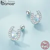 Stud Bamoer 925 Sterling Zilver Hoefijzer Ronde Oordopje Oorbellen Hart Maansteen Met Ronde Oordopje voor Mode Vrouwen Fijne Sieraden YQ231107