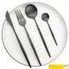 24 -stks zwart servies set 304 roestvrijstalen messenvork lepel zilverwerk matte bestek set keuken flatware servies