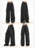 女性用パンツ27-43男性と服のためのマルチポケットブラックカーゴ2023秋のオーバーオールルーズワイドレッグストレートカジュアルズボン