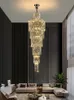 Högkvalitativ kristall lyxig trapptak ljuskronor tänds italienska runda guld rostfritt stål hängslampa moderna ljuskronor