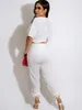 Dwuczęściowe spodnie damne dżinsowy dres dresowy kobiet 2 set Oufits Sweatsuit Summer Ubrania moda TEE Jogger Długie dopasowanie garnituru