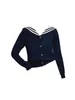Женский трикотаж в консервативном стиле, женские вязаные кардиганы, свитер, свободный японский милый однобортный джемпер с матросским воротником Kawaii, осень 2023 г.