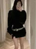 Vestidos casuais preto sexy elegante vestido para mulheres manga longa streetwear designer chique mini feminino coreano moda roupas 2023