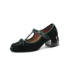 Chaussures habillées Vintage T Strap Mary Janes pour femmes pompes en velours noir femme plate-forme talons chaussures pour dames Sandalias De Mujer