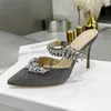 Mode Klassische Luxus Designer Frauen Pumps Spitz Hausschuhe Dünne Sommer High Heels Strass Bling Party Schuhe mit hohen Absätzen Stil Frühling Multifunktionssandale