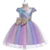 Girl Dresses Girls 2023 Summer Teenagers Bow Mesh Princess Dress Elegant Children Clothes Cake 4 8 10 Years Kids Outfit