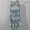 Jeans pour femmes 2023ss printemps et été pur coton lavé Denim mousseline de soie couture taille haute Y2k mode pantalon évasé décontracté