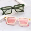 Sonnenbrille Retro Quadratische Frauen Mode Marke Designer Rosa Grüntöne UV400 Männer Trendige Kontrastfarbe Sonnenbrille