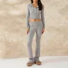 Pantalon de deux pièces pour femmes Vintage deux pièces tricotés ensembles Woen manches longues fermeture éclair cardigans à capuche ID taille évasée tenue de printemps décontractée