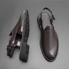 Sandales en cuir Pu tissé marron et noir pour hommes, chaussures habillées avec sangle à boucle, faites à la main, taille 38-47, livraison gratuite