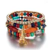 Bracelets porte-bonheur 4 pièces/ensemble bohème multicolore perlé Bracelet ensemble femmes accessoires de mode métal Eiffel Towe pendentif pierre de lave bijoux