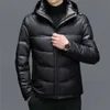 Haining Men's Sheepskin Mid Length Hooded White Duck Casual Down Warm Real Leather Jacket Coat Winter