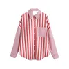 Women's Polos 2023 Fall Clothing European And American Style Retro Striped Printed Shirt Fashion Casual All-match Loose