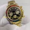 3 цветные мужские часы и подарочная коробка, настоящие фото мужчин 40 мм 116598 черная дистанция алмазной рамки 18K желтое золото 116595 aedose Quartz Chronograph Sport Watches