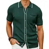 Men's Polos Green Knitted Short Sleeve Men Polo Shirt Casual Knitwear Tees Lapel Button Down Cardigan Clothing Breathable Tops T-shirt