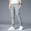 Men's Pants Autumn Winter Casual Pants Men Thick Stretch Slim Fit Elastic Waist Cotton Business Classic Korean Trousers Male Khaki Gray 38 231107