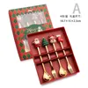 Dinnerware Sets 4/6PCS Christmas Coffee Spoons Forks Set StainlessSteel Fruit Fork Dessert Spoon Red/Green Gift Box Gifts For Kids