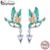 Stud Bamoer 925 Sterling Srebrny Exqusite Kingfisher Studs For Women Kolorowe Ptakowe Stunki Uszy Trendy Gift Fine Jewelry BSE690 YQ231107