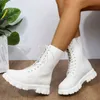 Stövlar 2022 Vinter plus size Lace Up Platform Heel Fashion Buckle Round Head Boots Bekväma kvinnor Botas Femininas de Couro Legitmos AA230406