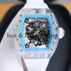 SUPERCLONE Schwungraduhr Richa Milles Armbanduhr Rm055 Weiße Keramik Automatische mechanische transparente Kohlefaseruhr14 Monate de Luxe