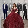 Wine Red Quinceanera Dresses 2024 Sparkly Gillter Sequins Pärlade snörning korsett Princess Vestidos de 15 Anos