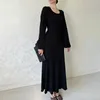 Casual jurken tossy zwart geribbelde mode maxi-jurk voor dames losse slanke hoge taille elegante lange mouw feest vrouwelijke herfst