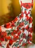 Womens dress sleeveless Poppy print silk long dress