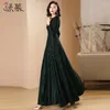 Casual Dresses Luxury Autumn Winter Women Dress Poats V-Neck Green Long For Events Velvet Ankle-Length Sleeve Light Strech