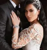 Lyxig arabisk bröllopsklänning sjöjungfru pärla ren nacke långa ärmar kristall brudklänningar 2023 vestidos de noiva mariee