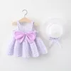 Girl s Dresses 2pcs Summer Baby Girls Beach Princess Dress Cute Bow Flowers Sleeveless Cotton Toddler Dresses Sunhat born Clothing Set 230407