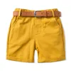 Shorts ly Born 1-6Y Boys Daily Shorts Fashion YellowWhite Shorts with Belt 2-piece Set Birthday Party Casual Set 230406