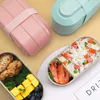 Bento Boxes Straw 2-Layer Lunch Box Lunch Bag Portable Student Office Staff Miss Bento Box Microwave Oven With Fork and Spoon 230407