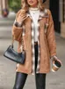 Kvinnors päls 2023 Autumn Faux Coat Women Teddy Jacka Ladies Winter Plaid Fluffy Plush For