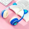 Cute Cat Ears Headphones Bluetooth Wireless Gaming Headset with Flashing LED Light Pink Stereo Music Earbud for Kids Girls Gift