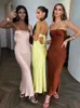 Casual Dresses Satin Backless Midi Women Dress Summer Gown Fashion Strapless Sleeveless Bodycon Long Dress 2022 Night Club Party Lady Vestidos P230407