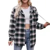 Blusas femininas estampadas camisas com capuz para senhora outono flanela xadrez camisa jaqueta de manga comprida cardigan blusa solta botão topos